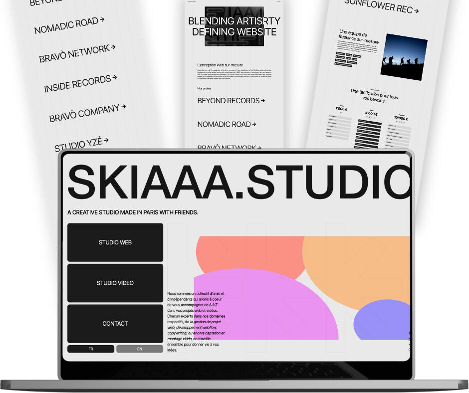Exemple de copywriting de site vitrine pour l'agence créative SKIAAA. STUDIO, écrit par le copywriter Julien GODART